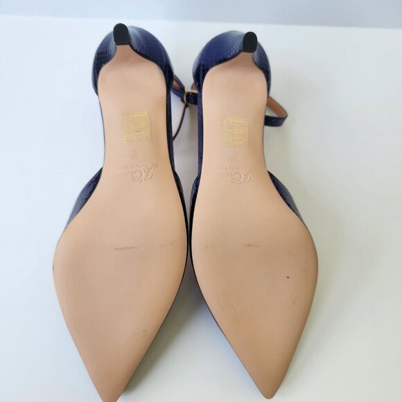 J Crew Collection Pointed-Toe Kitten Heels Metallic Navy Snake Ankle Strap 8.5 - Picture 8 of 11